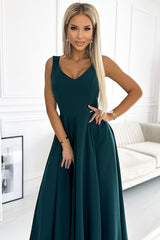 246-5 CINDY ilga elegantiška suknelė su iškirpte - ŽALIA