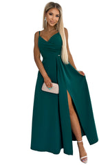 299-11 CHIARA elegantiška maxi ilga suknelė ant petnešėlių - ŽALIA