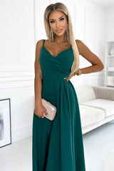 299-11 CHIARA elegantiška maxi ilga suknelė ant petnešėlių - ŽALIA