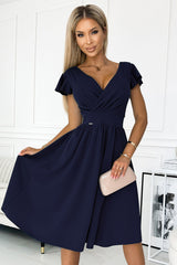 425-3 MATILDE Suknelė su iškirpte ir trumpomis rankovėmis - MĖLYNA